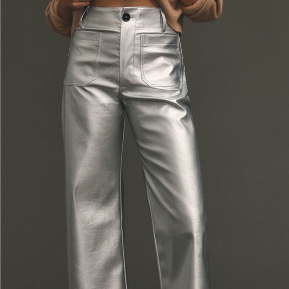 Anthropologie Colette Cropped Vegan Leather Metallic Pants - Picture 6 of 9